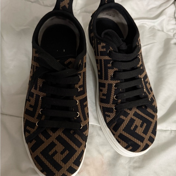 Fendi Shoes - Fendi Black and Brown Patterned Sneakers